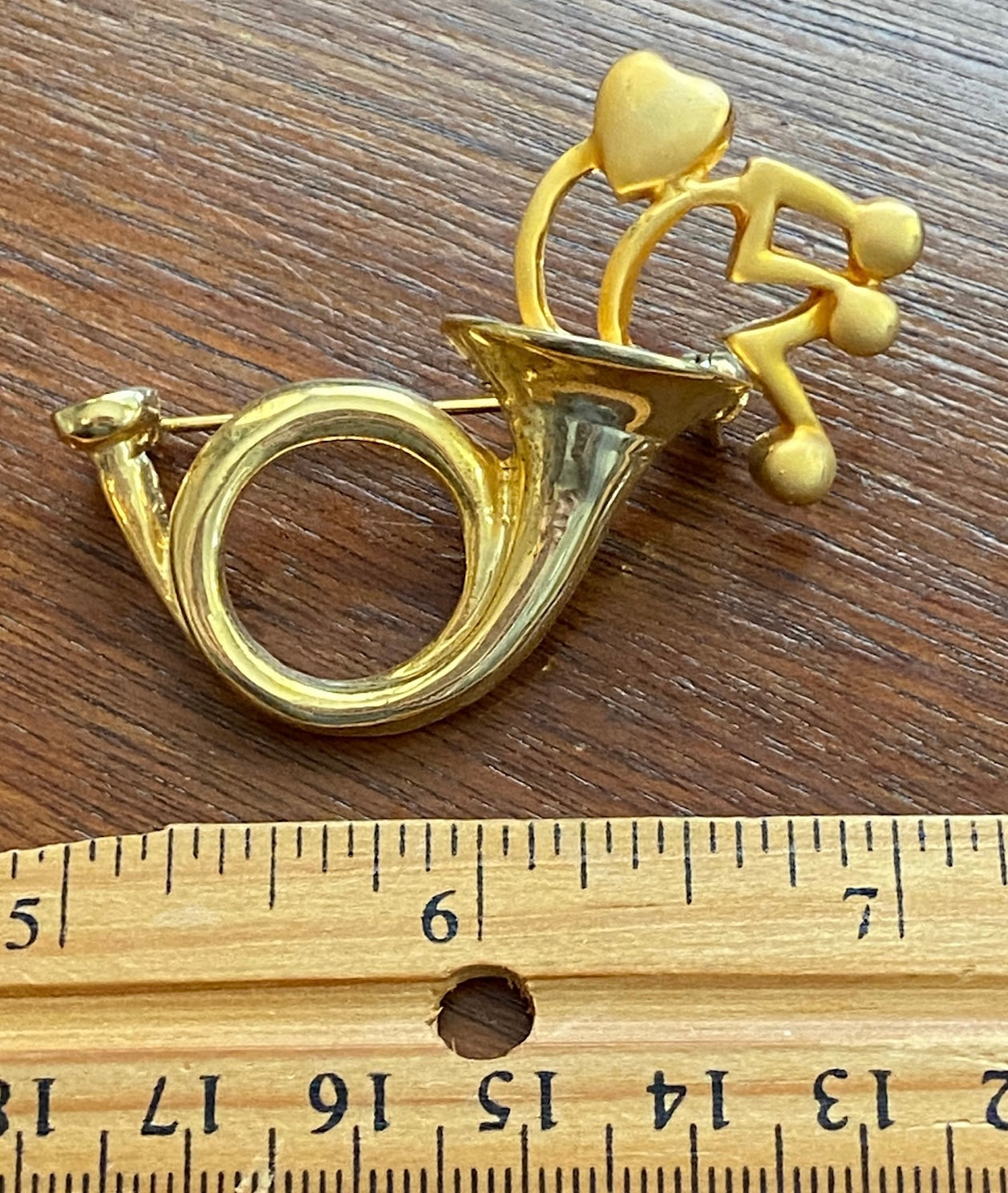 Vintage Two Tone Gold French Horn Music Heart Brooch Pin