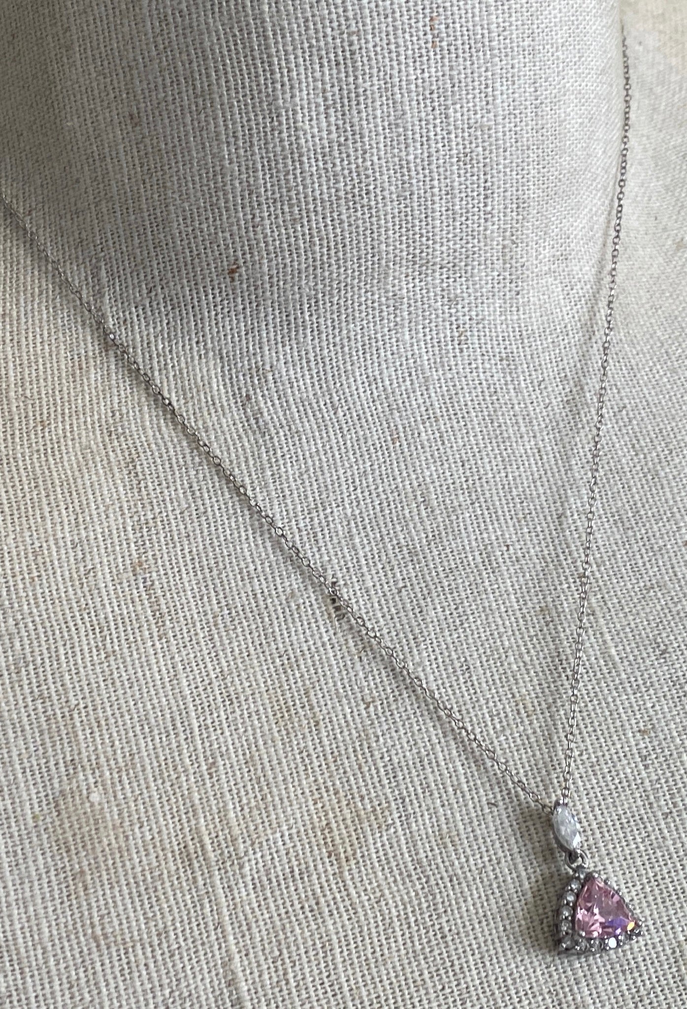 Sterling Silver 925 Chain Pendant Necklace Trillion Cut Pink Clear Round CZ