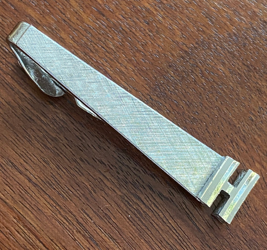 Vintage Dante H Letter Initial Brushed Silver Tone Tie Clip