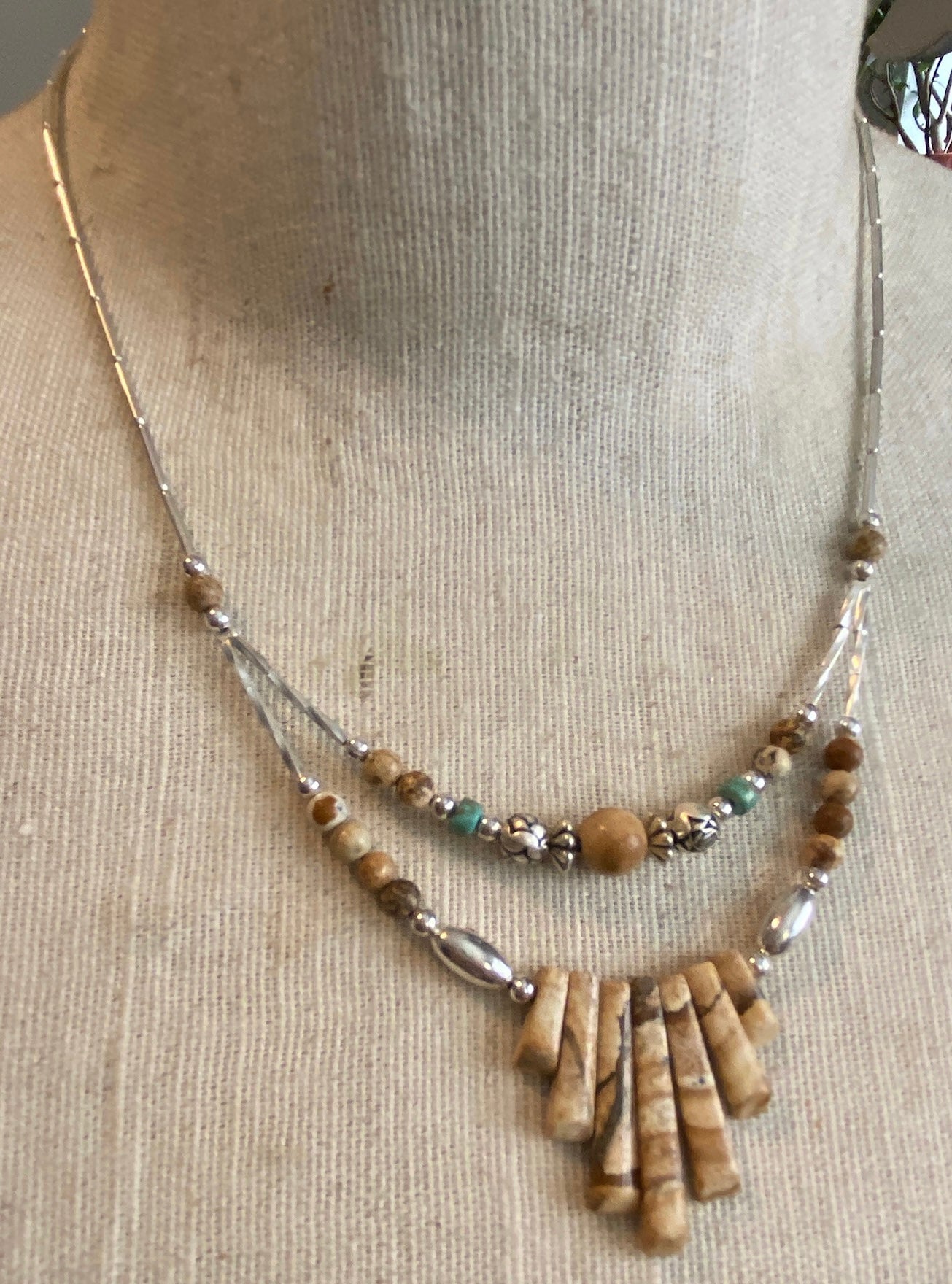 Polished Stone Silver Plate Bead Necklace