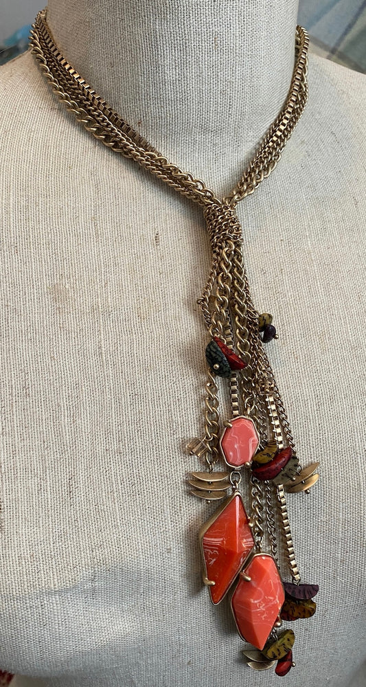 Kenneth Cole New York Lariat Y Shaped Tassel Necklace Marbled Faux Stone