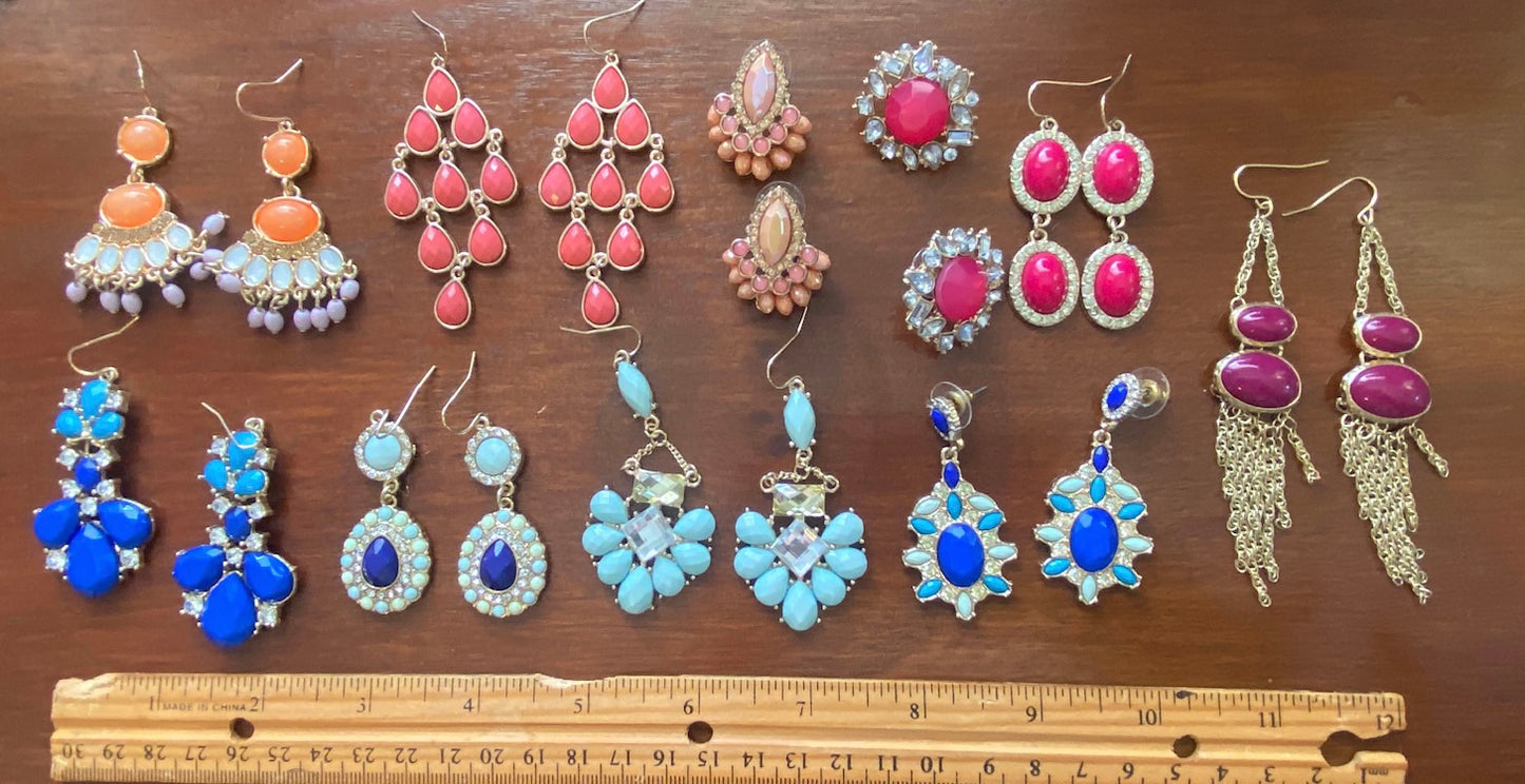 Lot of Statement Pageant Bead Rhinestone Pierced Earrings Tassel