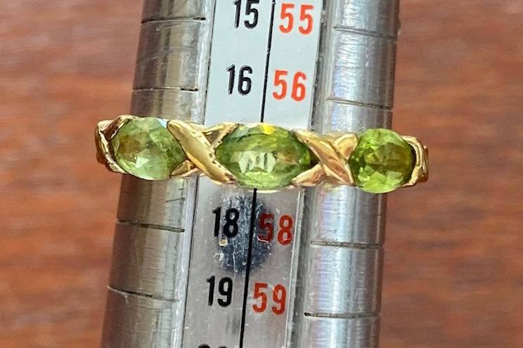 Gold Vermeil over Sterling Silver 925 Oval Peridot X Design Ring Sz 7.75
