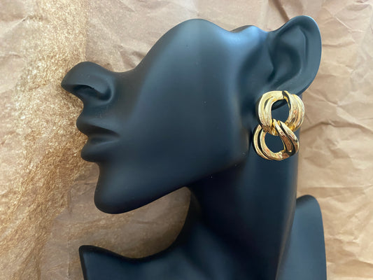 Vintage 80's Gold Tone Pierced Earrings Drop Dangly
