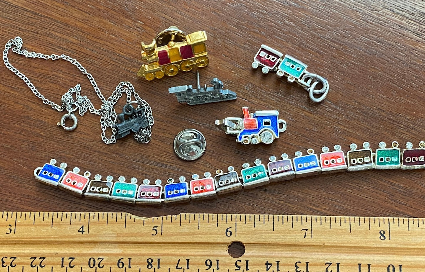 Small Lot of Railroad Train Jewelry Pin Pinback Necklace Bracelet AS IS