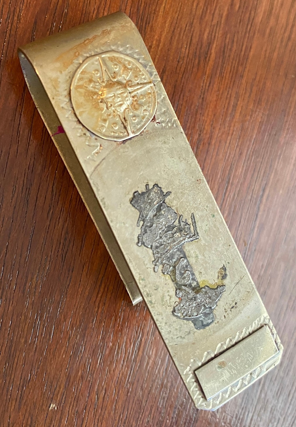 Vintage Aztec Mayan Calendar Money Clip Sun Stone Mexico Alpaca Silver Signed