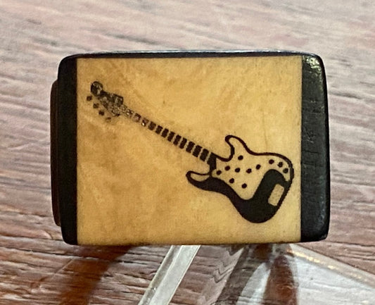 Black Wood Grain Burn in Guitar Design Ring Sz 8.75