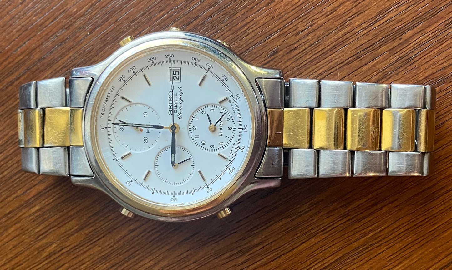 Mens Seiko Quartz Chronograph 7T32-6A50 A4 Wristwatch Tachymeter