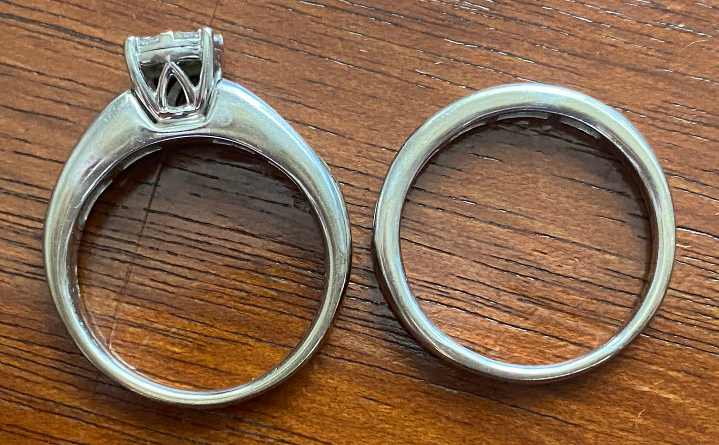 10k White Gold .75ctw Diamond Wedding Set Engagement Ring Sz 7