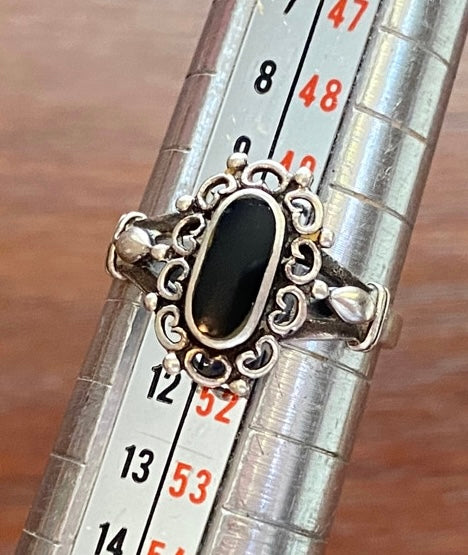 Sterling Silver Onyx Vintage Style Ring Sz 5.25 Signed JC
