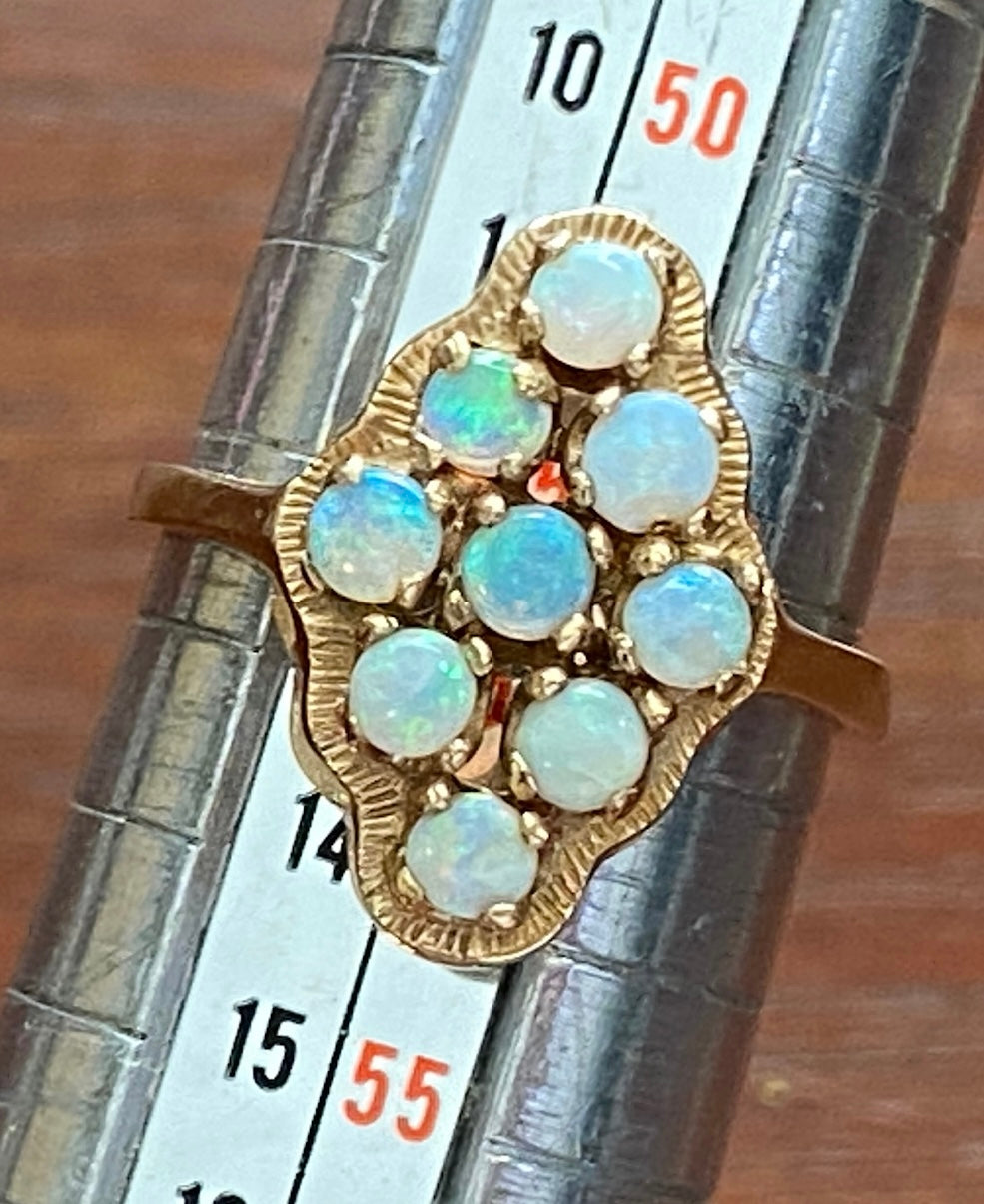 Vintage 14k Yellow Gold 3mm Fire Opal Cluster Ring Sz 6