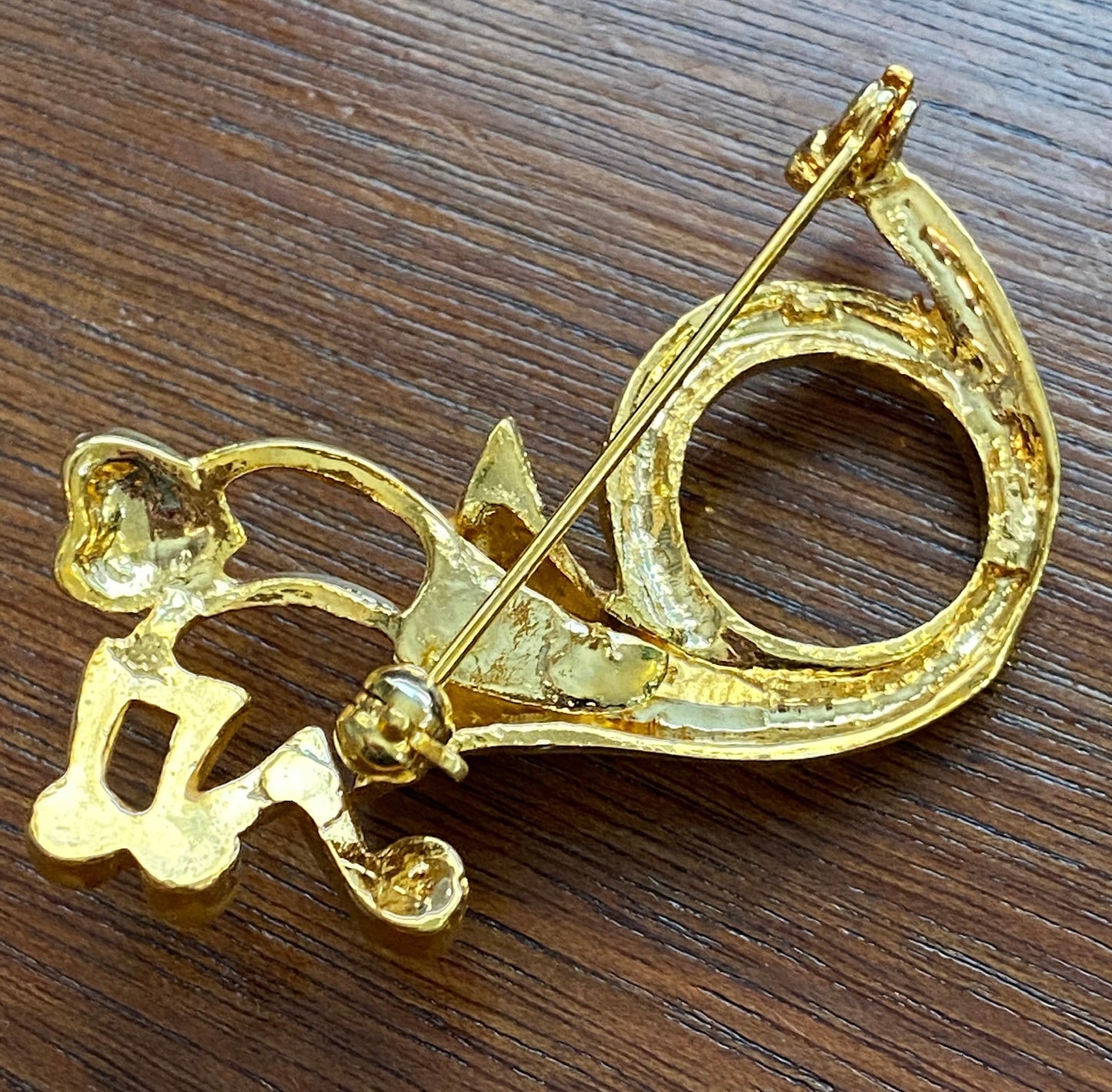 Vintage Two Tone Gold French Horn Music Heart Brooch Pin