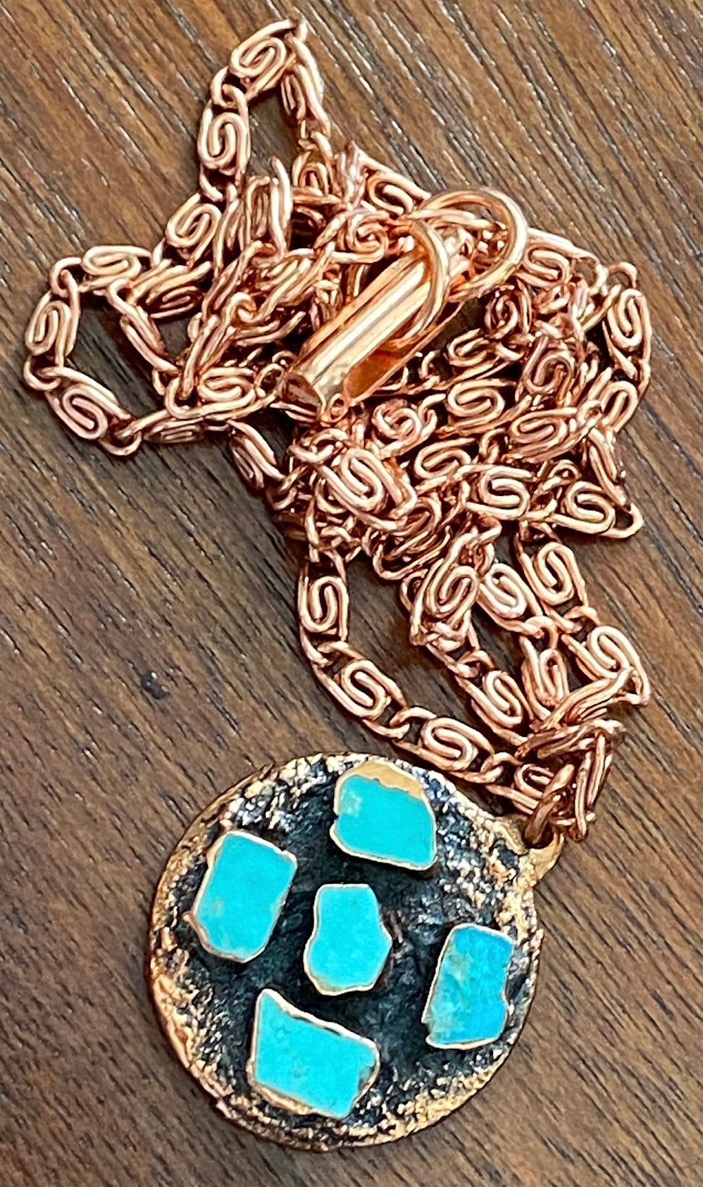 Vintage Bell Trading Post Turquoise Solid Copper Chain Pendant Necklace