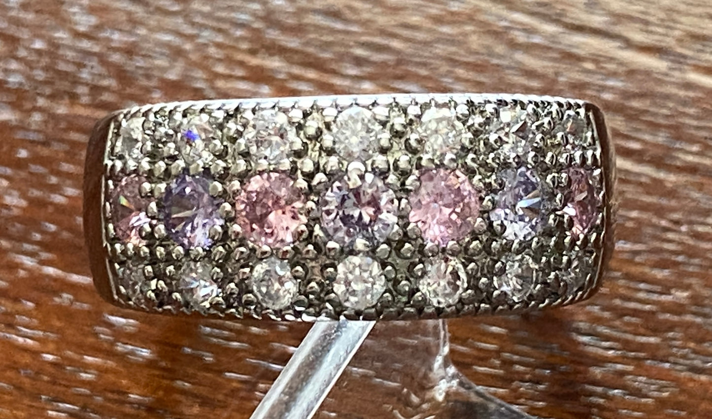 Sterling Silver 925 Pastel Pink Purple White CZ Ring Sz 9