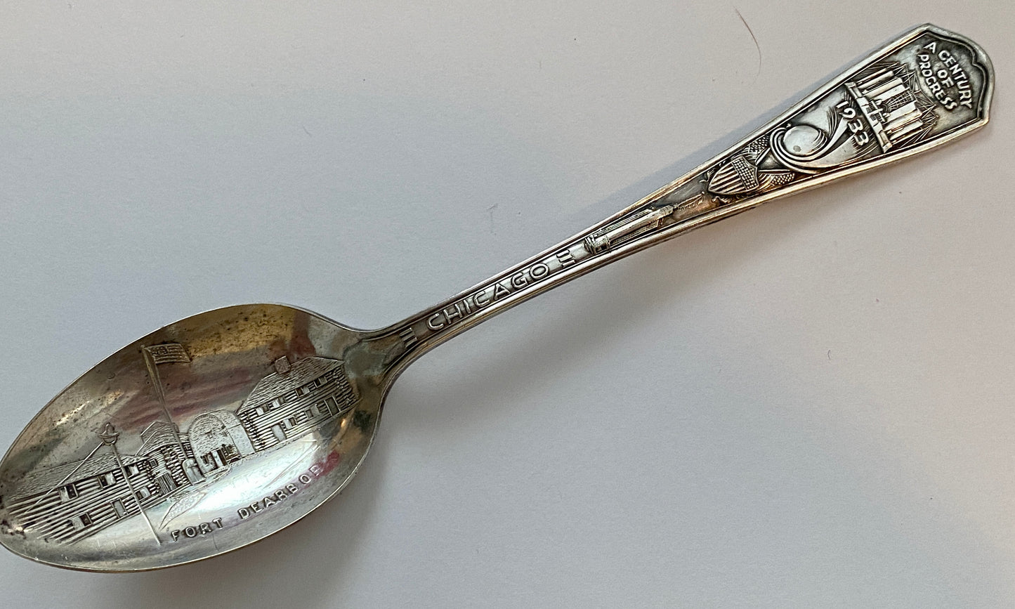 Antique Chicago 1933 Worlds Fair Spoon Fort Dearborn Chicago