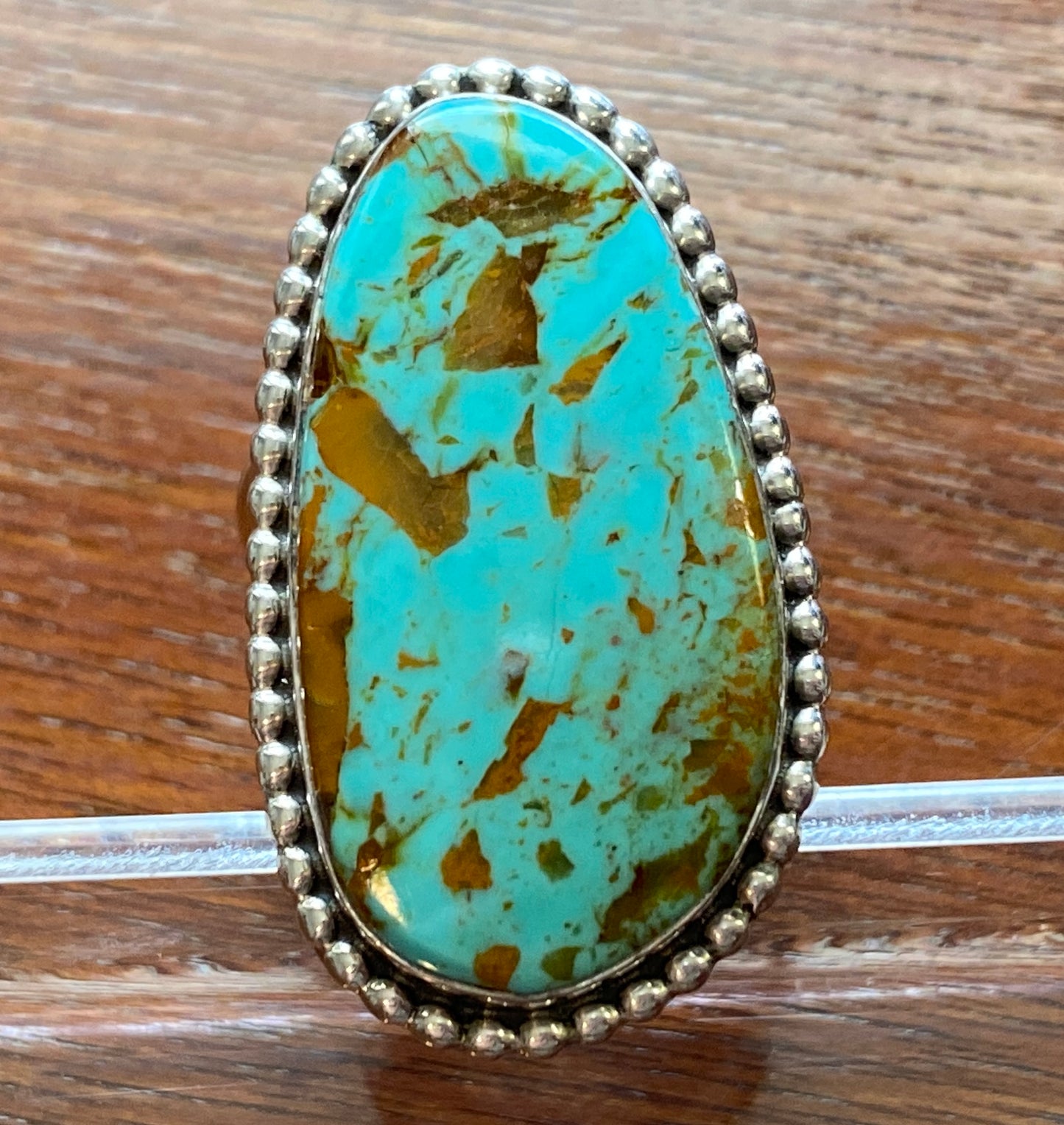 Signed M Lee Sterling Silver 925 LARGE Turquoise Ring Sz 6 Bead Edge