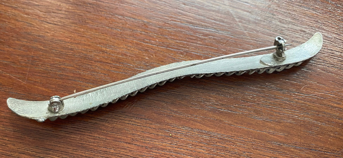 Vintage LARGE 4" Long Silver Tone Metal Bar Brooch Pin Wavy