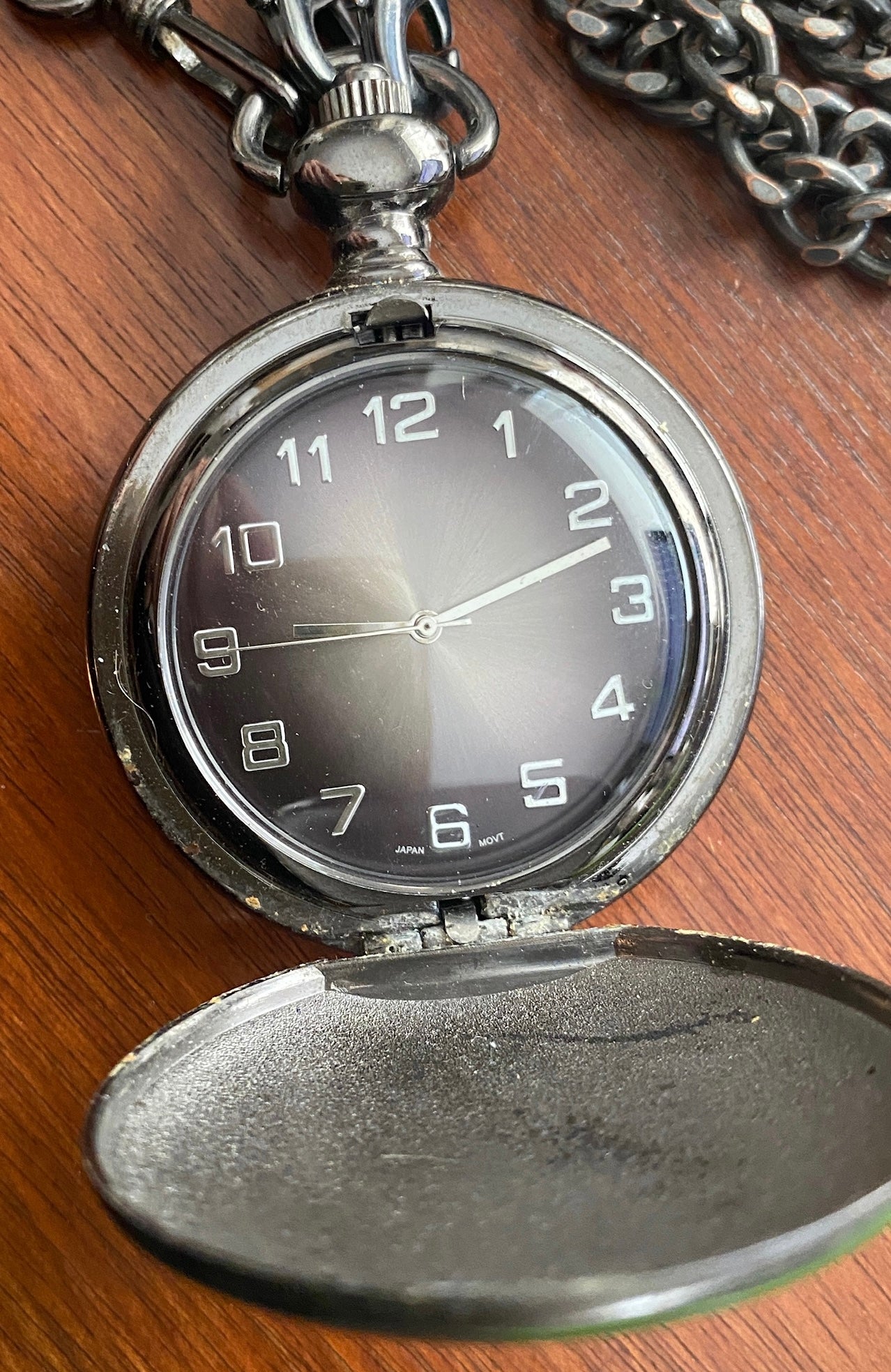 Gunmetal Allude Quartz Pocket Watch & Chain FMDAL588 Needs New Battery