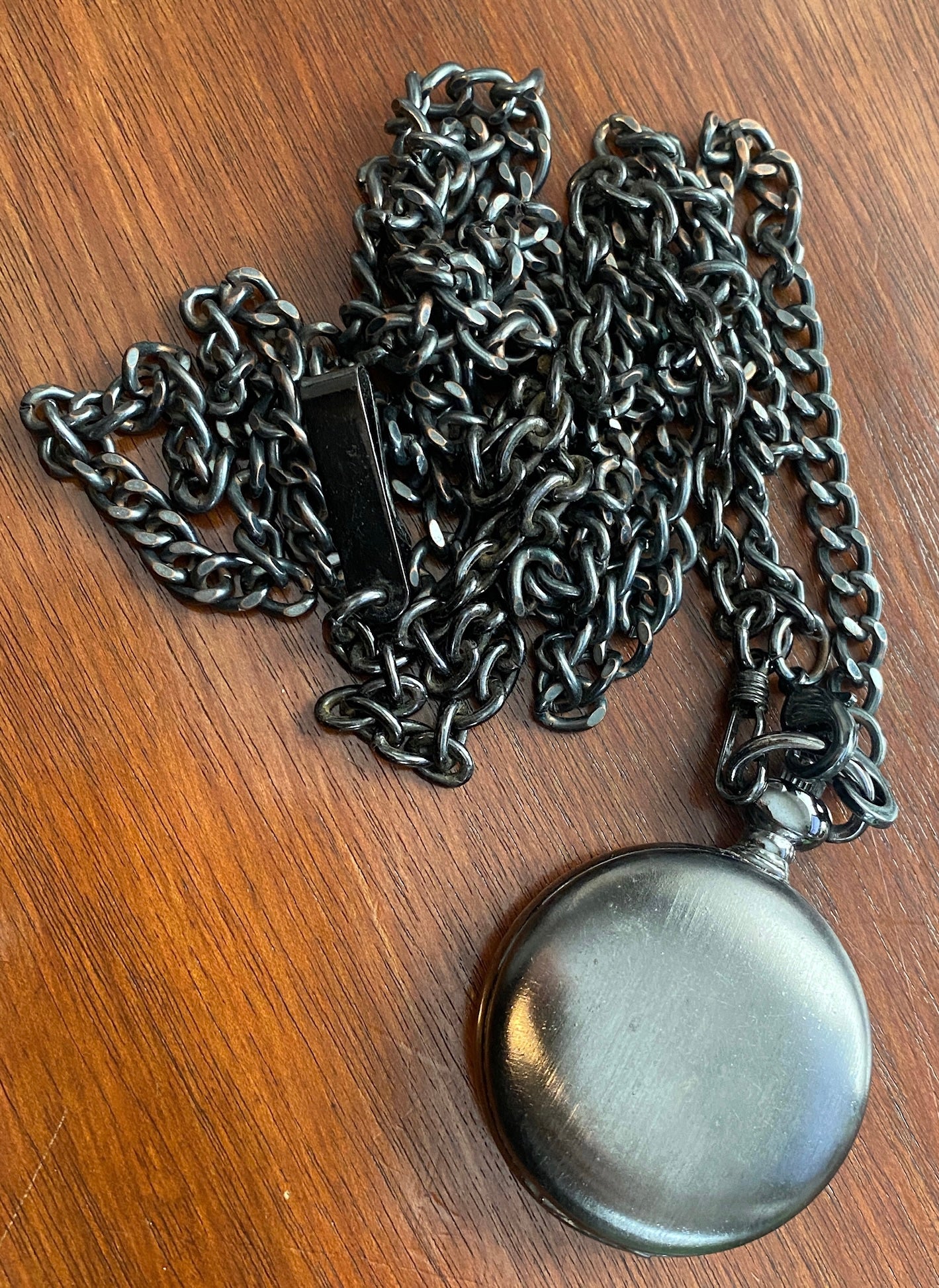 Gunmetal Allude Quartz Pocket Watch & Chain FMDAL588 Needs New Battery