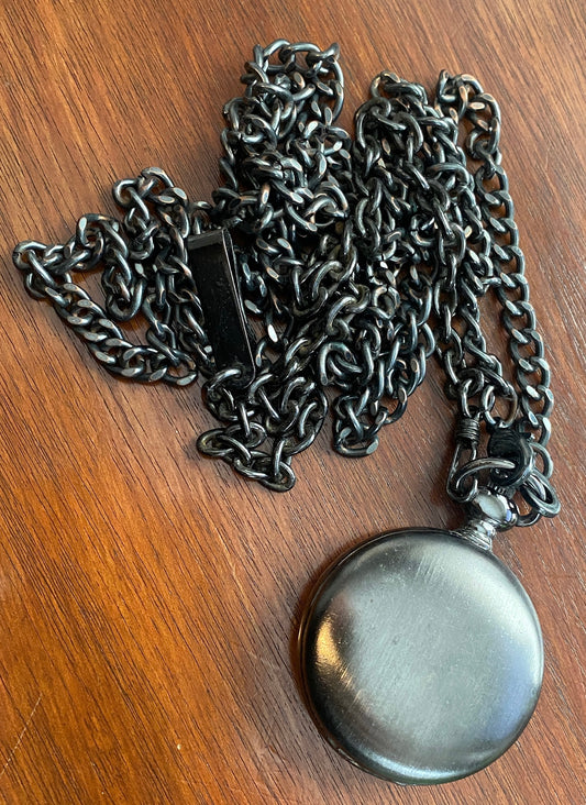 Gunmetal Allude Quartz Pocket Watch & Chain FMDAL588 Needs New Battery