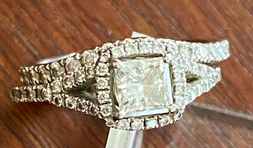 Rogers & Hollands 14k White Gold 1/2ct Princess Cut Wedding Set Sz 4