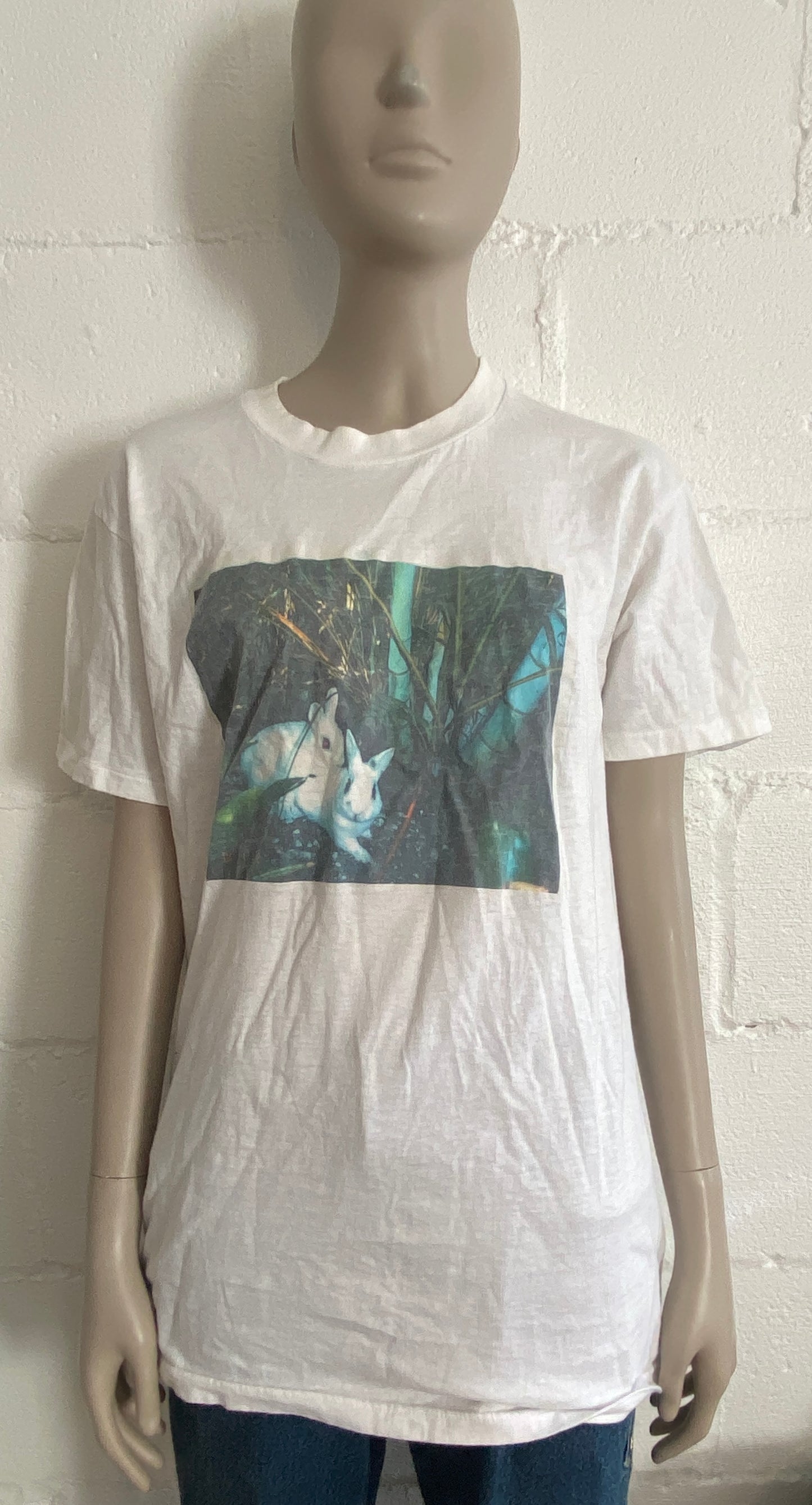 Unisex Vintage 80's Graphic Print Short Sleeve T-shirt Rabbits Forest Sz M