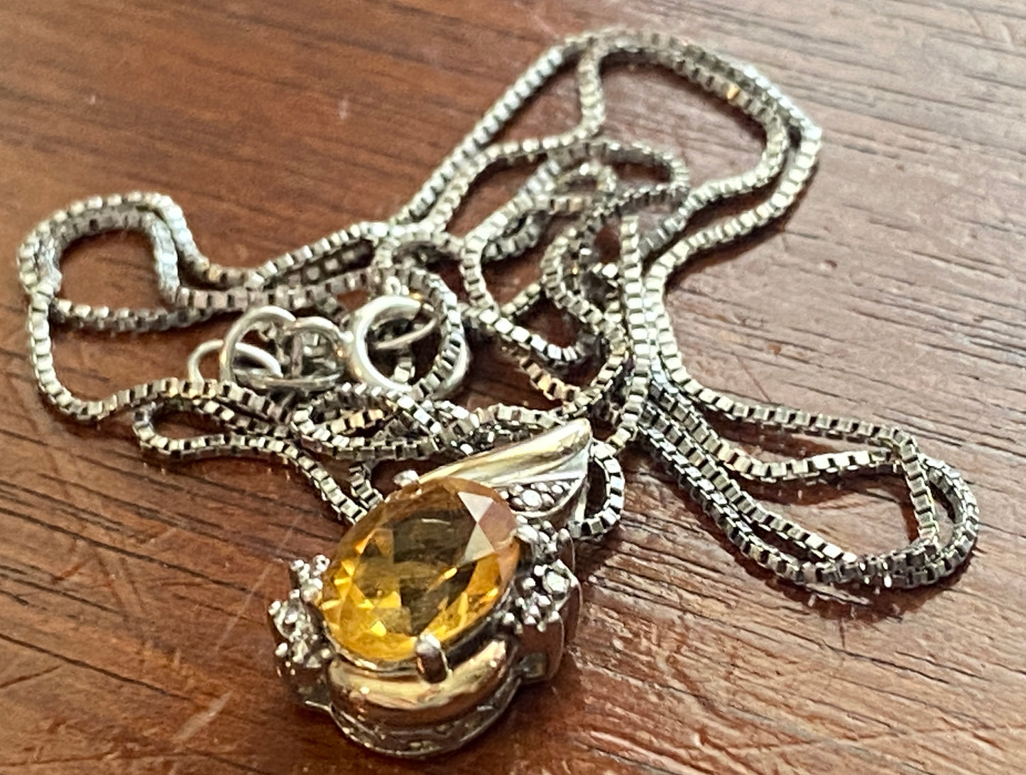 Sterling Silver 925 10k Yellow Gold 1ct Citrine Diamond Accent Necklace