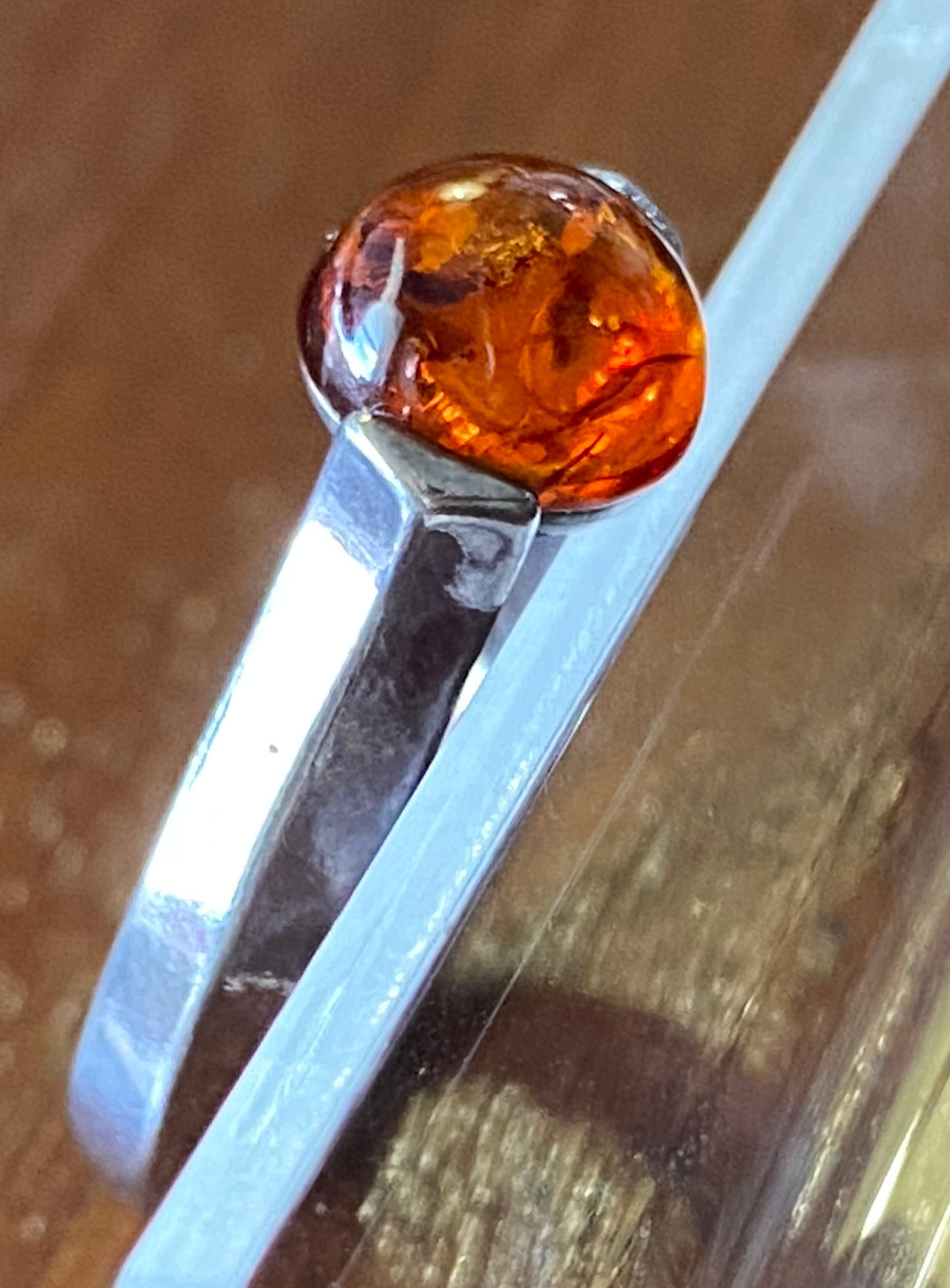 Vintage Sterling Silver 925 Round Amber Cabochon Ring Sz 5.5
