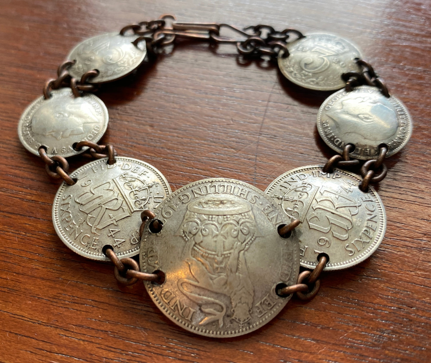 Vintage Sixpence British Domed Coin Handmade Bracelet