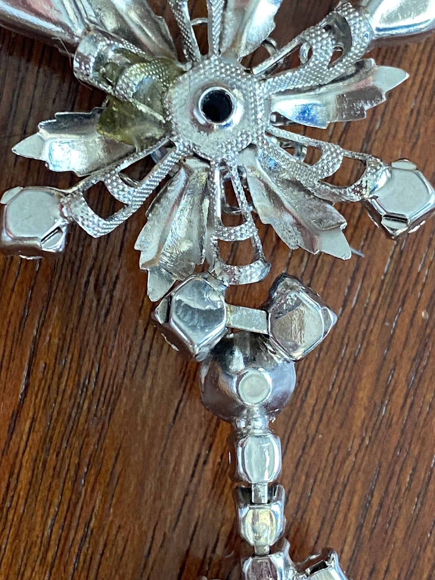 Vintage Blue Rhinestone Silver Tone Flower Garland Necklace Adjustable