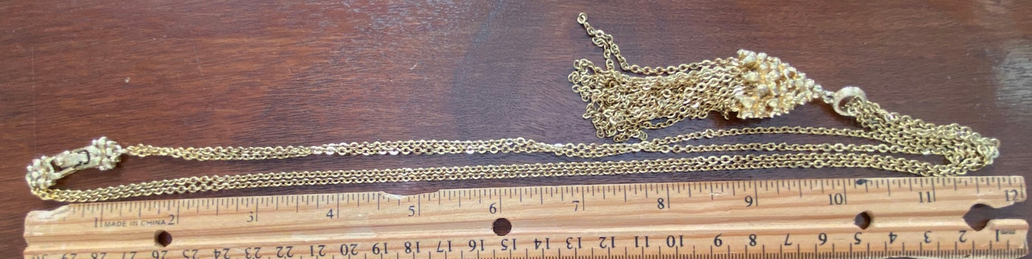 Vintage Monet Tassel Gold Tone Metal Floral Chain Necklace Multistrand