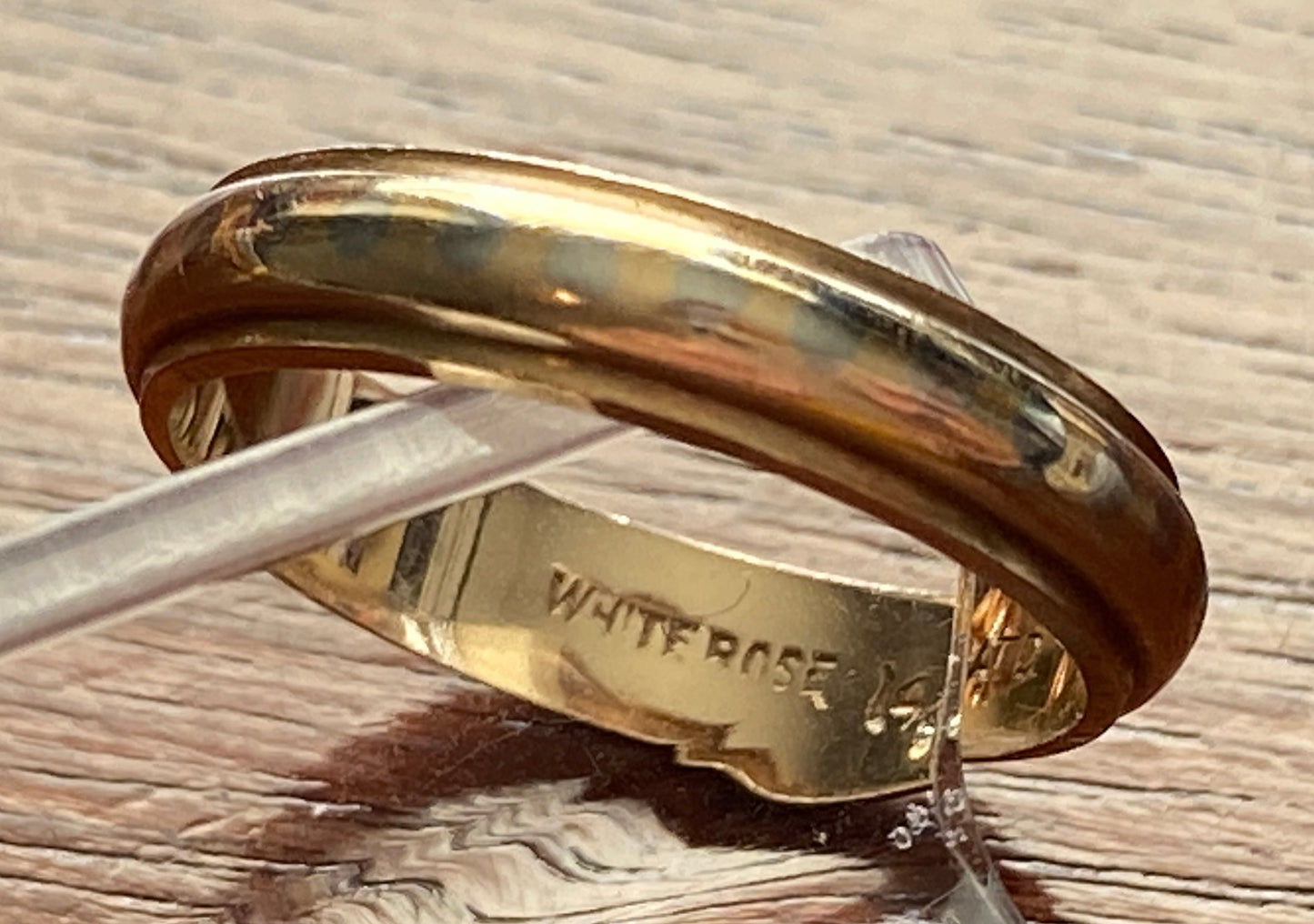 Vintage 14k Yellow Gold White Rose Wedding Band Ring Sz 5.25