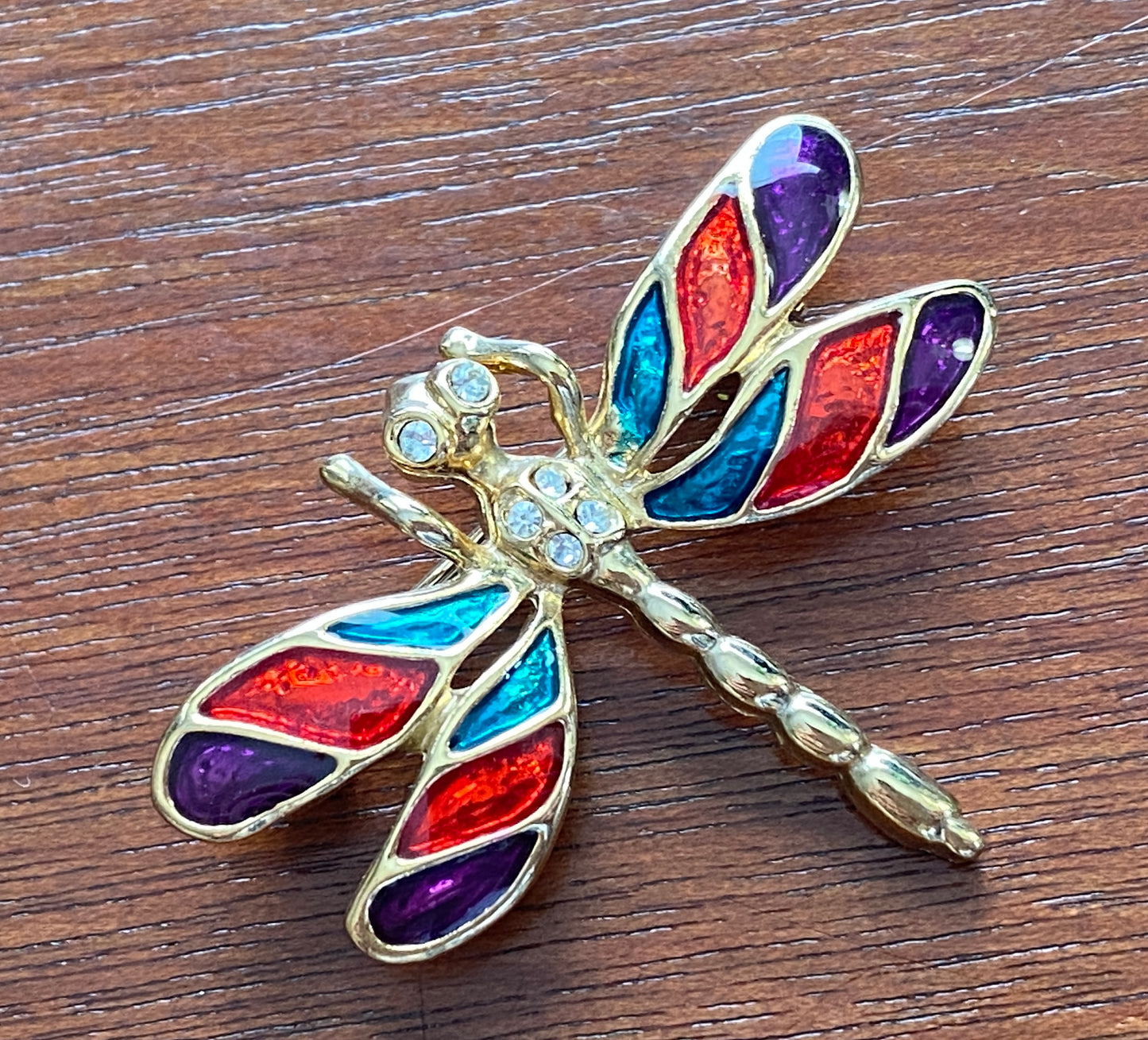 Signed Roman Vintage Dragonfly Enamel Rhinestone Brooch Pin