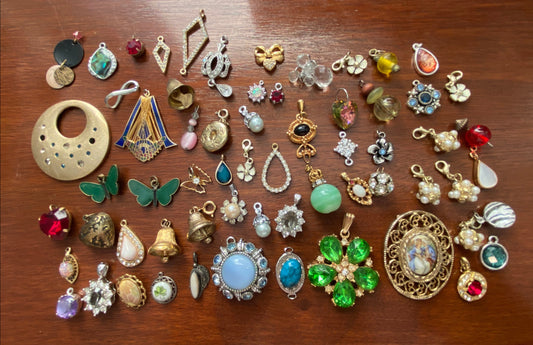 Huge Lot of Vintage to Now Necklace Pendants Charms Some Signed Rhinestones Hearts