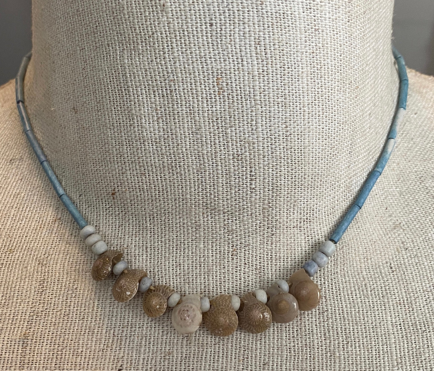 Pretty Real Shell Necklace Ocean Tones Blue Brown White