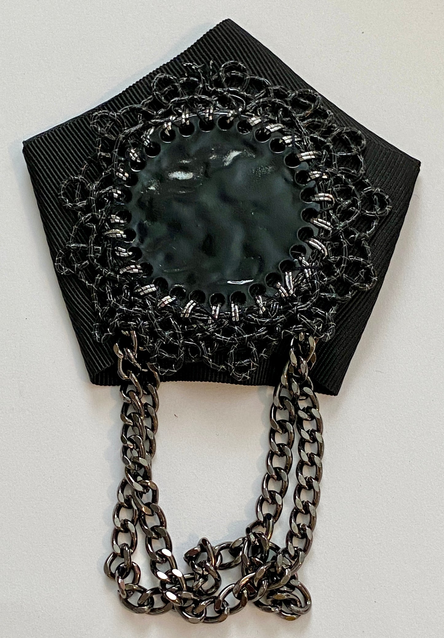Large Black Mourning Style Chain Brooch Pin