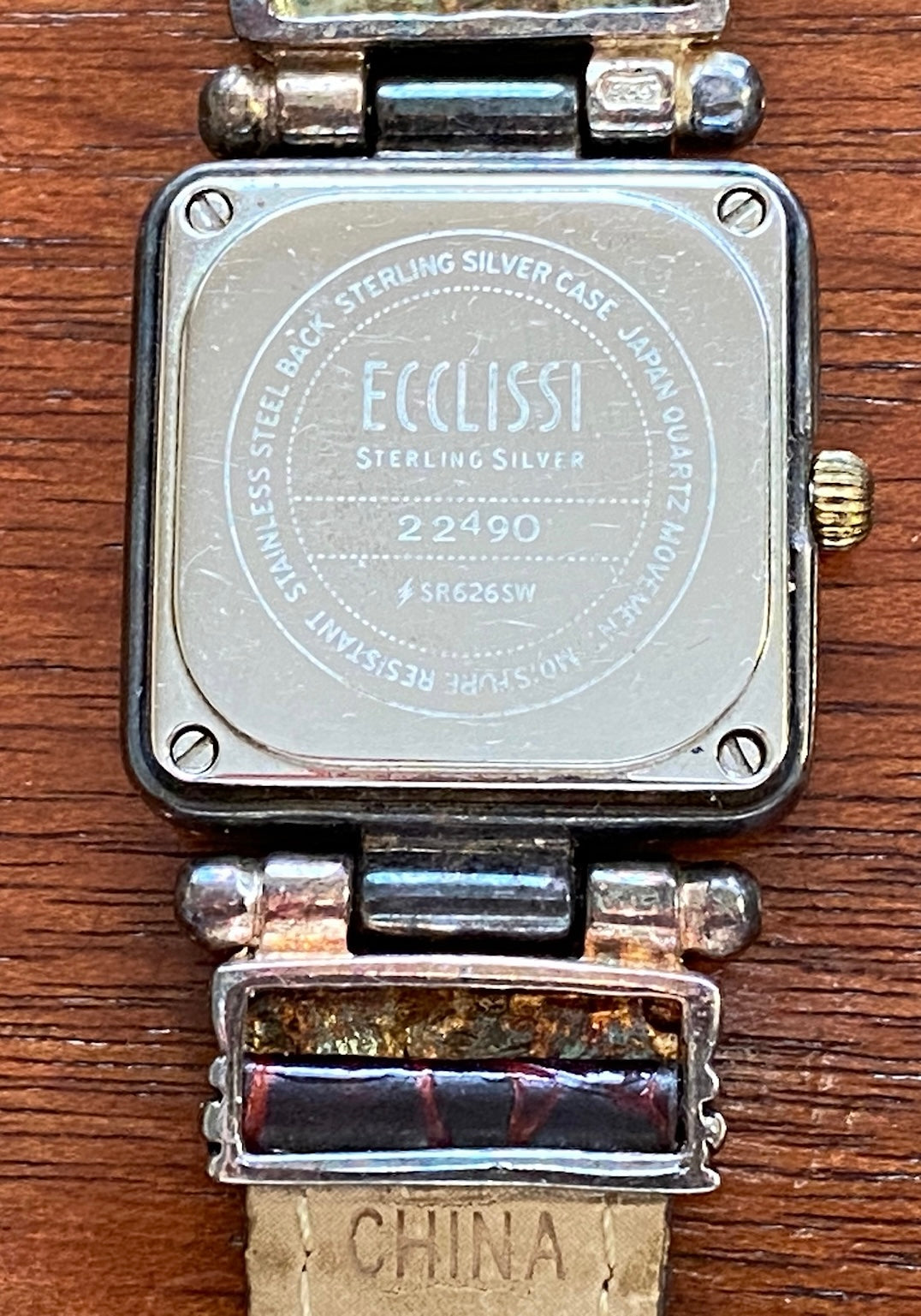 Ecclissi Sterling Silver 925 Blue Face Brown Leather Band Wristwatch