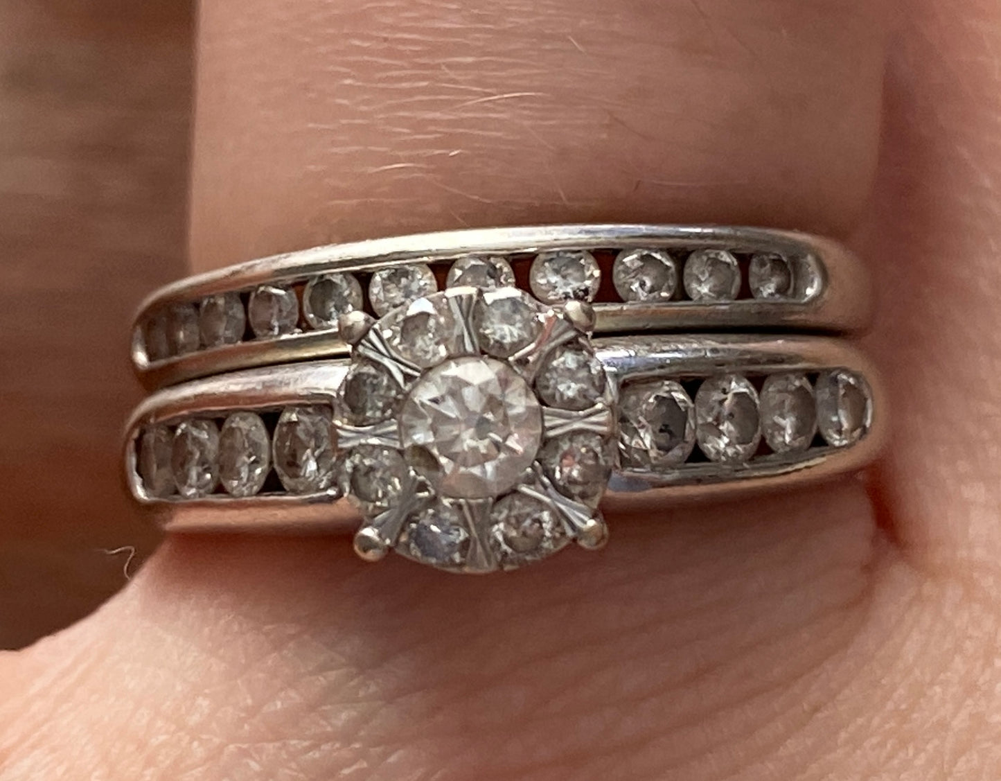 10k White Gold .75ctw Diamond Wedding Set Engagement Ring Sz 7