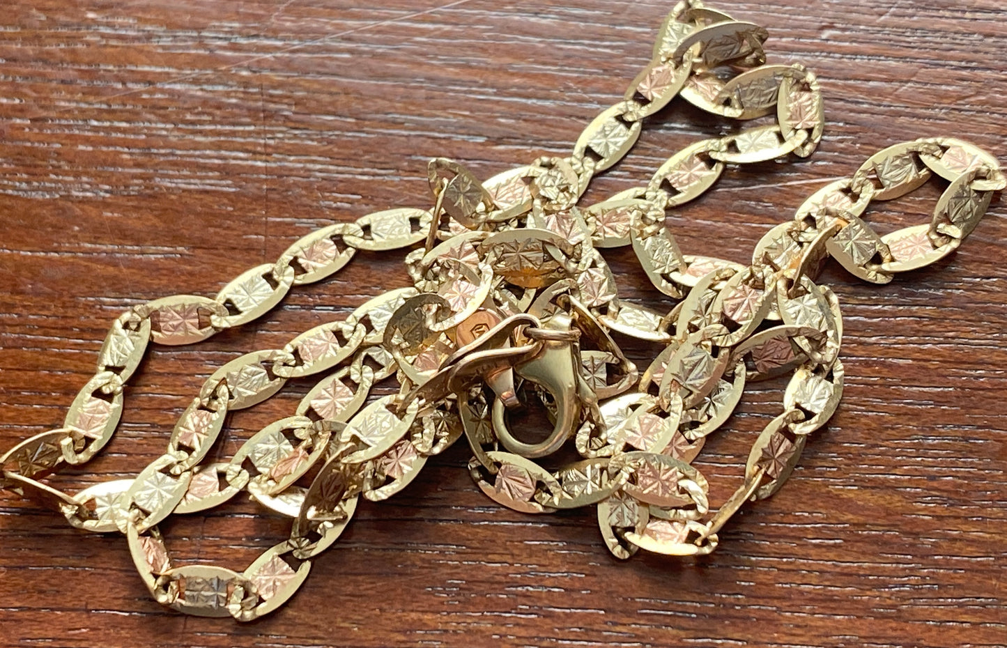 10k Tritone Valentino Link Necklace 3mm Wide x 20" Long