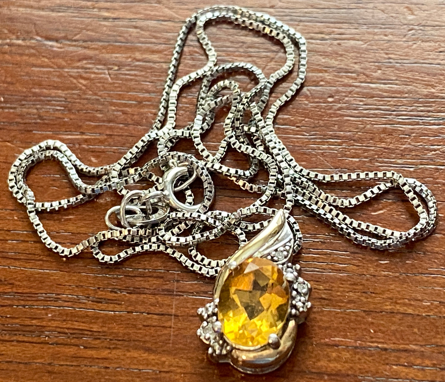 Sterling Silver 925 10k Yellow Gold 1ct Citrine Diamond Accent Necklace