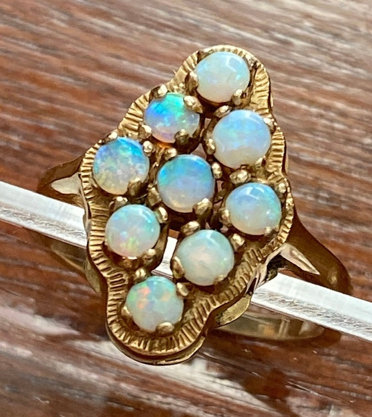 Vintage 14k Yellow Gold 3mm Fire Opal Cluster Ring Sz 6