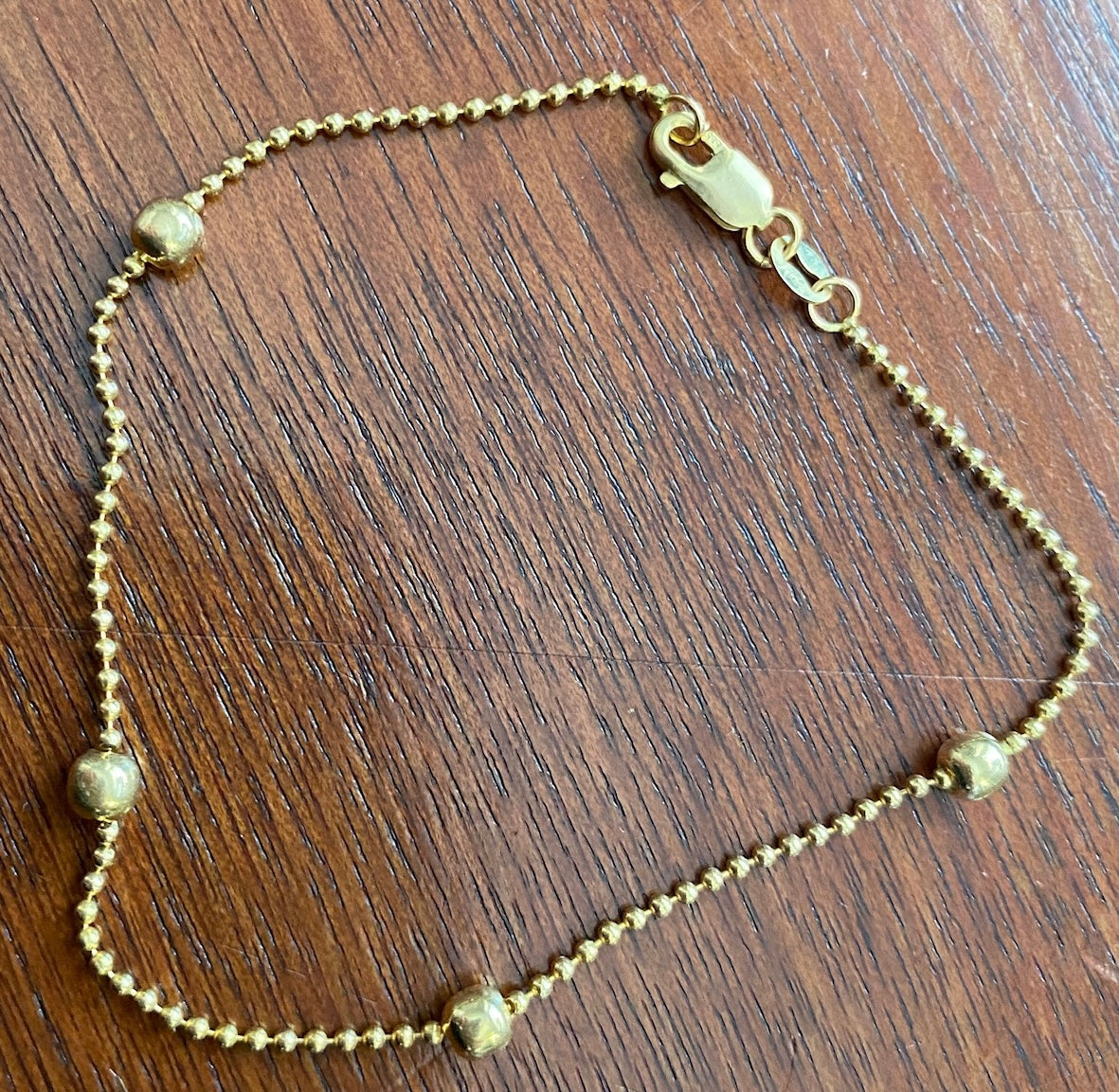 14k Yellow Gold Ball Bead Bracelet Signed B&M 6.75" Long