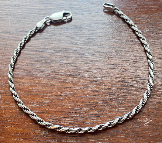Sterling Silver 925 Rope Twist Chain 2mm x 7.25" Long