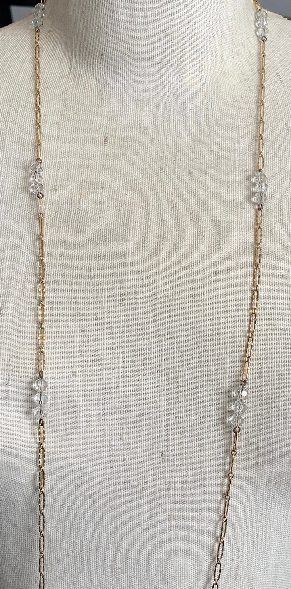 Vintage Faceted Glass Bead Gold Tone Opera Length Chain Necklace