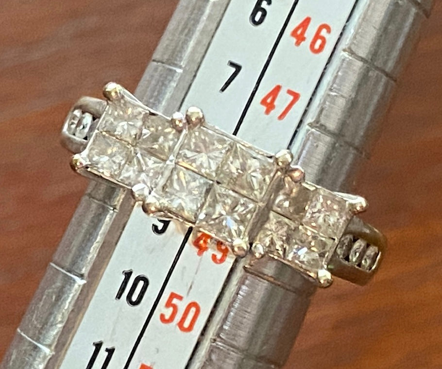 14K White Gold Princess Diamond 1cttw Past Present Future Heart Ring Sz 4.5