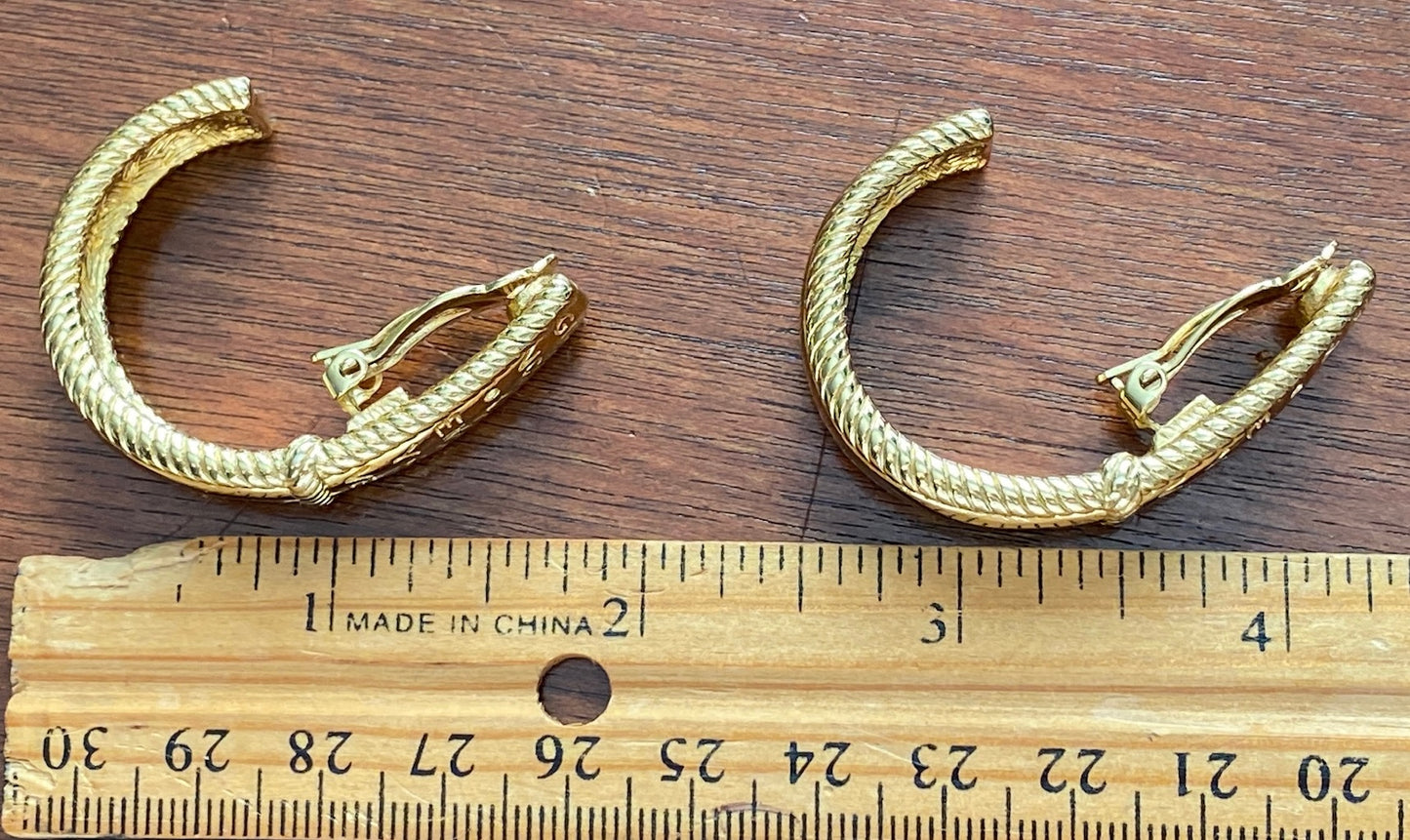 Vintage Gold Tone Metal Givenchy Logo Runway Statement Earrings Half Hoop