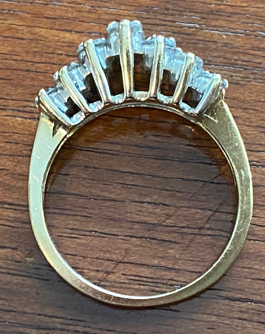 14k Yellow Gold 2 Row Round Cut Diamond Ring Sz 6.5