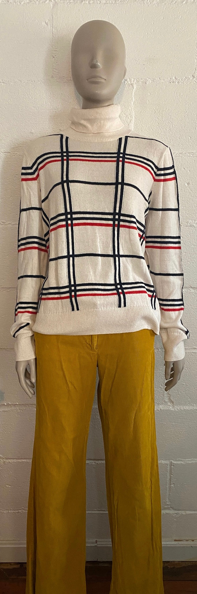 Banana Republic Turtleneck Sweater Pullover Black Red White Striped