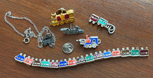 Small Lot of Railroad Train Jewelry Pin Pinback Necklace Bracelet AS IS