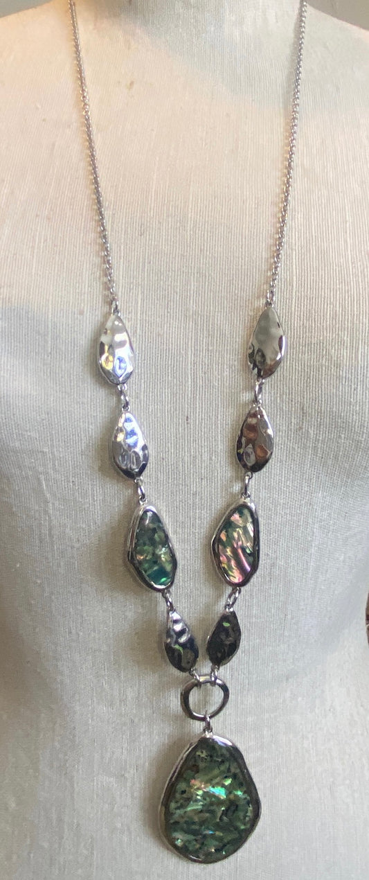 Silver Tone Abalone Chain Necklace